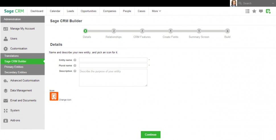 screenshot of Sage CRM